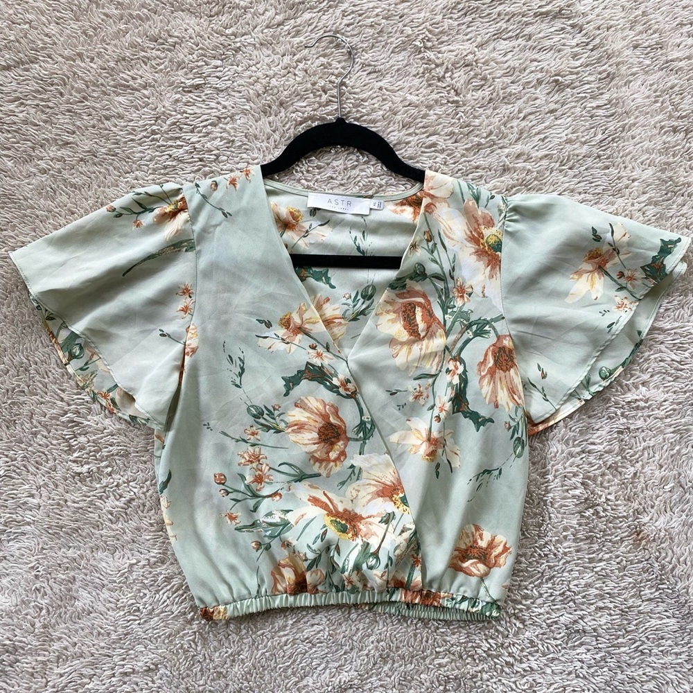 ASTR Floral Sage Cropped Top XS